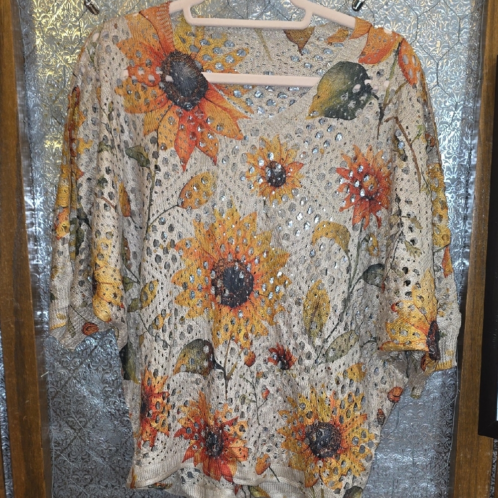 Floral Knit Women's Top Sunflowers Spring EASTER